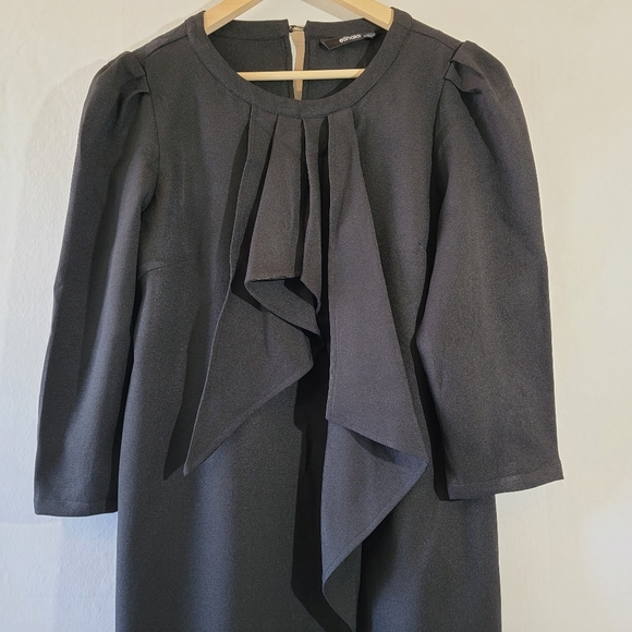 eShakti Asymmetric Ties Crepe Shift Dress Sz L-14 Black Minimalist Cocktail - Picture 4 of 12